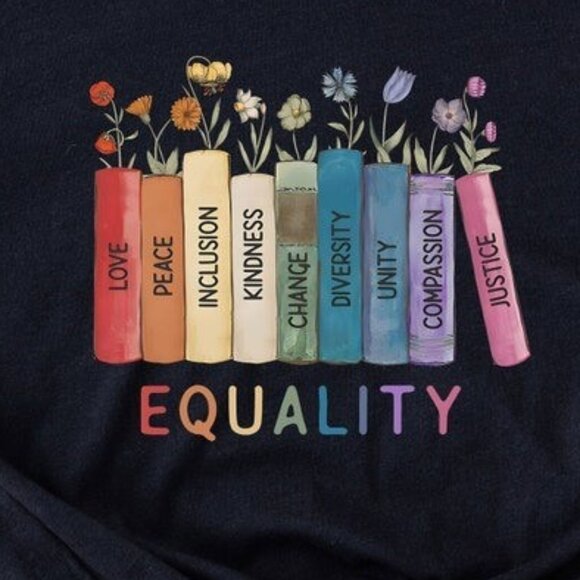 Peace Love Shirt, Diversity Shirt, Floral Book Shirt - Picture 2 of 4